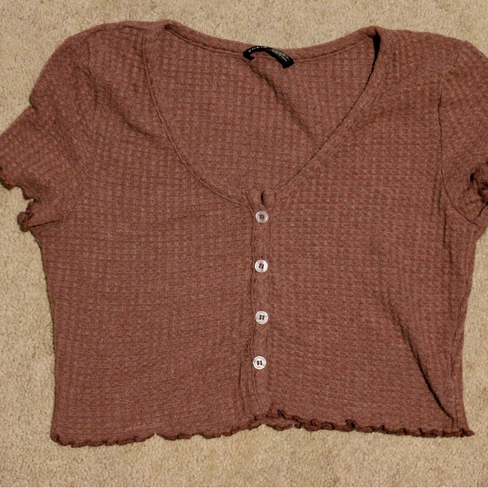 SHEIN Brown Textured Button-Up Blouse